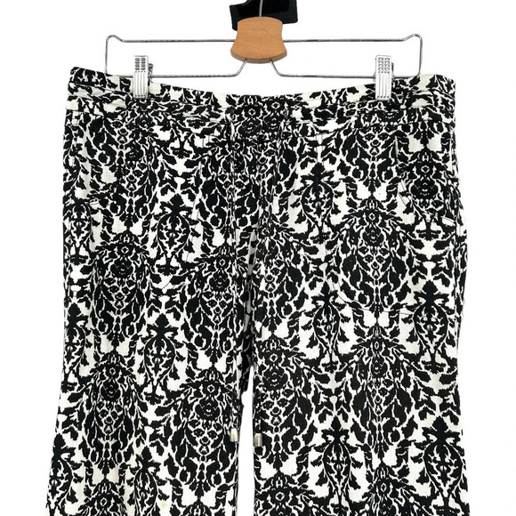 SW3 Bespoke Damask Print Linen Blend Wide Leg Pants Black White Size 6 - Picture 2 of 11